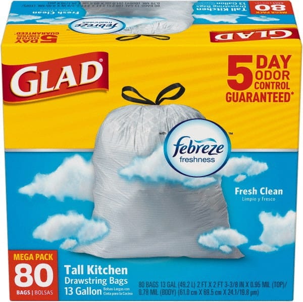 Glad - Pack of (80) 13 Gal 0.95 mil Household/Office Trash Bags - Exact Tool & Supply