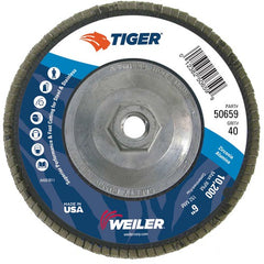 6″ Tiger Disc Abrasive Flap Disc, Angled, Phenolic Backing, 40Z, 5/8″-11 UNC Nut - Exact Tool & Supply