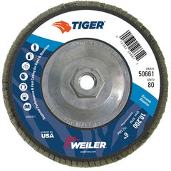 6″ Tiger Disc Abrasive Flap Disc, Angled, Phenolic Backing, 80Z, 5/8″-11 UNC Nut - Exact Tool & Supply
