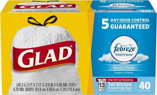 Glad - Pack of (6) 40-Count 13 Gal 0.78 mil Household/Office Trash Bags - Exact Tool & Supply