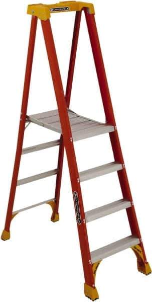 Louisville - 5 Steps, 6' High, Type IA Rating, Fiberglass Platform Ladder - 300 Lb Capacity, 27-7/8" Base Width - Exact Tool & Supply