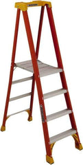 Louisville - 5 Steps, 6' High, Type IA Rating, Fiberglass Platform Ladder - 300 Lb Capacity, 27-7/8" Base Width - Exact Tool & Supply