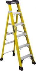 Louisville - 5 Steps, 6' High, Type IAA Rating, Fiberglass Step Ladder - 375 Lb Capacity, 23-1/4" Base Width - Exact Tool & Supply