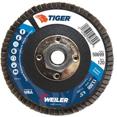 4-1/2″ Tiger Disc Abrasive Flap Disc, Flat, Phenolic Backing, 120Z, 5/8″-11 UNC Nut - Exact Tool & Supply