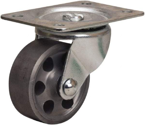 Hamilton - 2-1/2" Diam x 1" Wide x 3-1/4" OAH Top Plate Mount Swivel Caster - Cast Iron, 200 Lb Capacity, Plain Bore Bearing, 2-1/4 x 4-1/2" Plate - Exact Tool & Supply