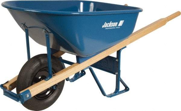 Jackson Professional Tools - 6 Cu Ft Capacity Wheelbarrow with 15" Flat Free Wheel - Wood Handle, 58-3/4" Long x 25-1/2" Wide x 27" High, Blue - Exact Tool & Supply