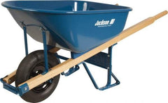 Jackson Professional Tools - 6 Cu Ft Capacity Wheelbarrow with 15" Flat Free Wheel - Wood Handle, 58-3/4" Long x 25-1/2" Wide x 27" High, Blue - Exact Tool & Supply