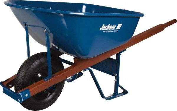 Jackson Professional Tools - 6 Cu Ft Capacity Wheelbarrow with 16" Pneumatic Wheel - Wood Handle, 58-3/4" Long x 25-1/2" Wide x 27" High, Blue - Exact Tool & Supply