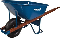 Jackson Professional Tools - 6 Cu Ft Capacity Wheelbarrow with 16" Pneumatic Wheel - Wood Handle, 58-3/4" Long x 25-1/2" Wide x 27" High, Blue - Exact Tool & Supply