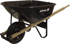 True Temper - 6 Cu Ft Capacity Wheelbarrow with 16" Pneumatic Wheel - Wood Handle, 58-3/4" Long x 25-1/2" Wide x 27" High, Black - Exact Tool & Supply