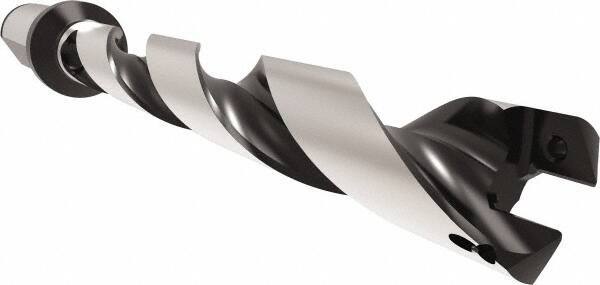 Allied Machine and Engineering - Series 22, 22 to 23.99mm Diam, 25mm Diam Straight Shank with Flange, Helical Flute Spade Drill - 167.9mm Max Depth, 201.3mm Body Length, 257.3mm OAL, Standard Length, Through Coolant - Exact Tool & Supply