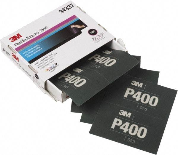 3M - 400 Grit, Aluminum Oxide TriangleSanding Sheet - 6-13/16" Long x 5-1/2" Wide, Extra Fine Grade, Weighted Paper Backing - Exact Tool & Supply