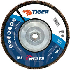7″ Tiger Disc Abrasive Flap Disc, Flat, Phenolic Backing, 120Z, 5/8″-11 UNC Nut - Exact Tool & Supply