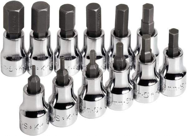 SK - 12 Piece 3/8" Drive Metric Hex Bit Socket Set - 2 to 12mm Hex - Exact Tool & Supply