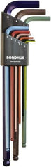 Bondhus - 9 Piece L-Key Ball End Hex Key Set - Hex Range 1.5 to 10mm, 8.4" OAL - Exact Tool & Supply