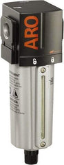 ARO/Ingersoll-Rand - 3/8" Port, 7.913" High x 2.874" Wide Standard Filter with Metal Bowl, Automatic Drain - 156 SCFM, 250 Max psi, 175°F Max Temp, Sight Glass Included, Modular Connection, 2.8 oz Bowl Capacity - Exact Tool & Supply