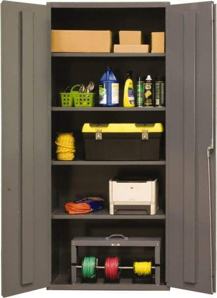 Durham - 4 Shelf Locking Storage Cabinet - Steel, 36" Wide x 18" Deep x 84" High, Gray - Exact Tool & Supply
