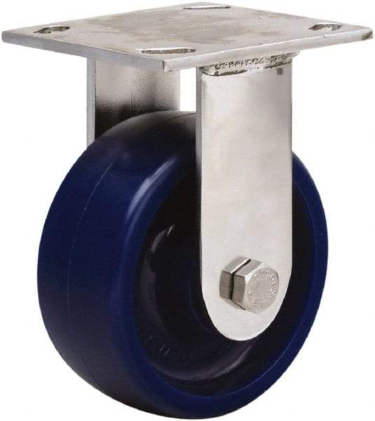 Hamilton - 5" Diam x 2" Wide x 6-1/2" OAH Top Plate Mount Rigid Caster - Polyurethane, 800 Lb Capacity, Delrin Bearing, 3-3/4 x 4-1/2" Plate - Exact Tool & Supply