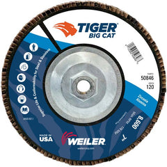 7″ Big Cat Abrasive Flap Disc, Flat, Phenolic Backing, 120Z, 5/8″-11 UNC Nut - Exact Tool & Supply
