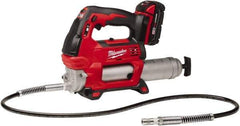 Milwaukee Tool - 10,000 Max psi, Flexible Battery-Operated Grease Gun - 14 oz Capacity, 31 Strokes per oz, Includes Grease Gun, Gauge Hose Assembly, Coupler, 18 V Rechargeable Battery, 30-Minute Charger, Carrying Case & Carrying Strip - Exact Tool & Supply