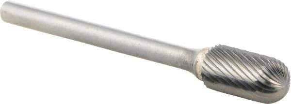 M.A. Ford - 1/4" Cut Diam, 1/8" Shank Diam, Cylinder with Radius Head Double Cut Burr - Carbide, Radius End, 1/2" LOC, 2" OAL - Exact Tool & Supply