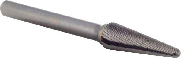 M.A. Ford - 3/8" Cut Diam, 1/4" Shank Diam, Taper Head Double Cut Burr - Carbide, Radius End, 1-1/8" LOC, 3-3/16" OAL - Exact Tool & Supply