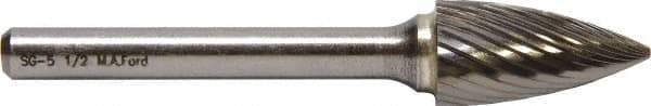 M.A. Ford - 4.8mm Cut Diam, 3mm Shank Diam, Tree Head Double Cut Burr - Carbide, Point End, 12.7mm LOC, 38mm OAL - Exact Tool & Supply