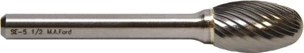 M.A. Ford - 6mm Cut Diam, 6mm Shank Diam, Oval Head Single Cut Burr - Carbide, Radius End, 9.5mm LOC, 50mm OAL - Exact Tool & Supply
