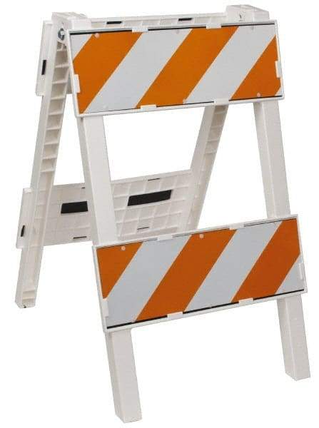 PRO-SAFE - 24 Inch Wide x 45-1/2 Inch High, Reflective, Plastic Type II Barricade - 14 Lbs., 8 Inch High x 24 Inch Wide Top Panel, White and Orange - Exact Tool & Supply