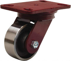 Hamilton - 4" Diam x 1-1/2" Wide x 5-5/8" OAH Top Plate Mount Swivel Caster - Forged Steel, 1,400 Lb Capacity, Straight Roller Bearing, 4-1/2 x 6-1/2" Plate - Exact Tool & Supply