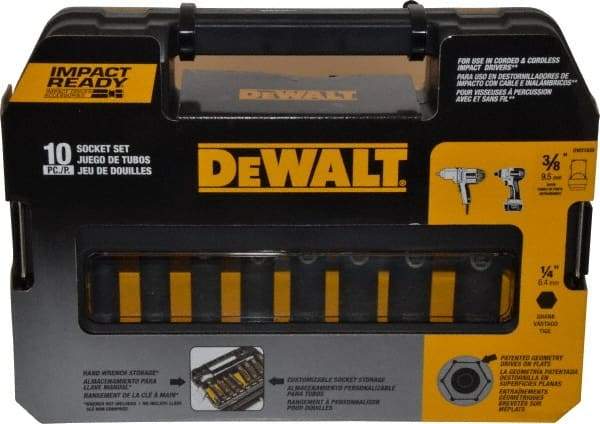 DeWALT - 10 Piece 3/8" Drive Thin Wall Deep Impact Socket Set - 6 Points, 5/16 to 3/4", Inch Measurement Standard - Exact Tool & Supply