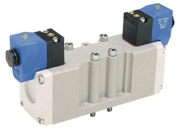 Parker - 4 Way, 2 Position, Aluminum Solenoid Valve - Normally Open Through Ports 1 & 2, Nitrile Seal - Exact Tool & Supply