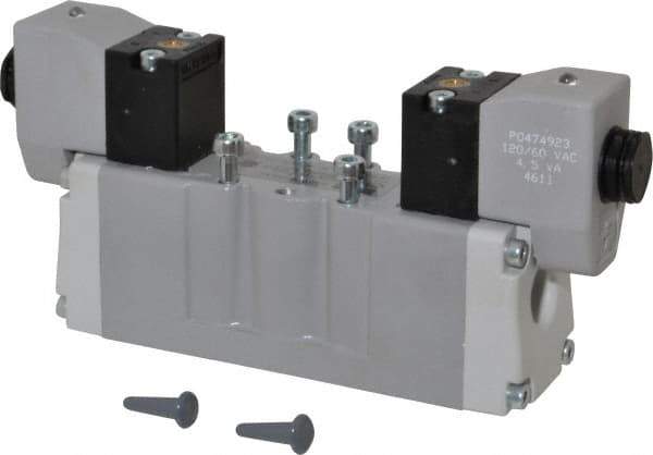 Parker - Double Solenoid, 2 Position, Aluminum Solenoid Valve - Normally Open Through Ports 1 & 2, Nitrile Seal - Exact Tool & Supply