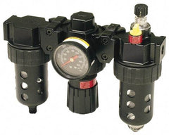 Parker - 3/4" NPT Port Standard 3 Piece Filter-Regulator-Lubricator FRL Unit - Polycarbonate Bowl, 90 SCFM, 150 Max psi, 9.27" High, Manual Drain - Exact Tool & Supply