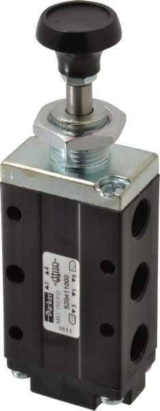Parker - 0.83 CV Rate, 1/4" NPT Inlet Direct Air 4 Mechanical Spool Valve - 4 Way, 2 Position, 150 Max psi, Button Spring Return - Exact Tool & Supply