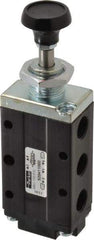 Parker - 0.83 CV Rate, 1/4" NPT Inlet Direct Air 4 Mechanical Spool Valve - 4 Way, 2 Position, 150 Max psi, Button Spring Return - Exact Tool & Supply