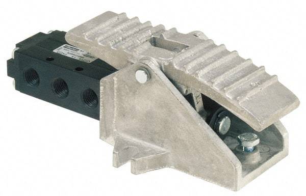 Parker - 0.83 CV Rate, 1/4" NPT Inlet Direct Air 2 Mechanical Spool Valve - 4 Way, 2 Position, 150 Max psi, Treadle Manual Return - Exact Tool & Supply