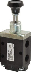 Parker - 0.83 CV Rate, 1/4" NPT Inlet Direct Air 4 Mechanical Spool Valve - 3 Way, 2 Position NC, 150 Max psi, Button Spring Return - Exact Tool & Supply