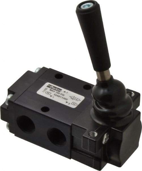 Parker - 0.83 CV Rate, 1/4" NPT Inlet Direct Air 4 Mechanical Spool Valve - 3 Way, 2 Position NC, 150 Max psi, Lever Spring Return - Exact Tool & Supply