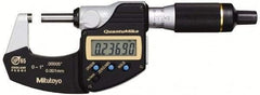 Mitutoyo - 0.001 mm Resolution, Standard Throat, Electronic Outside Micrometer - Includes Stand - Exact Tool & Supply