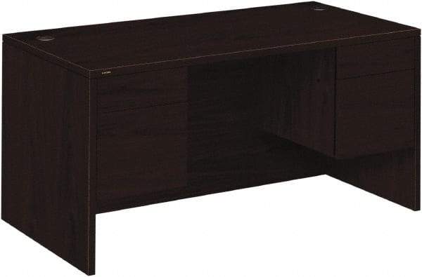 Hon - Woodgrain Laminate Double Pedestal Desk - 60" Wide x 30" Deep x 29-1/2" High, Mahogany - Exact Tool & Supply