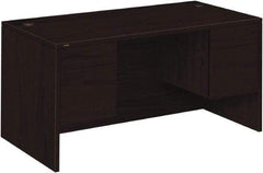 Hon - Woodgrain Laminate Double Pedestal Desk - 60" Wide x 30" Deep x 29-1/2" High, Mahogany - Exact Tool & Supply