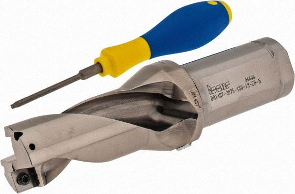 Iscar - 2.87" Max Drill Depth, 2xD, 1-7/16" Diam, Indexable Insert Drill - 2 Inserts, 1-1/2" Shank Diam, Straight Shank - Exact Tool & Supply