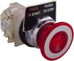 Square D - 1.18 Inch Mount Hole, Extended Mushroom Head, Pushbutton Switch Only - Round, Red Pushbutton, Nonilluminated, Shock and Vibration Resistant - Exact Tool & Supply