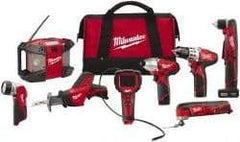 Milwaukee Tool - 12 Volt Cordless Tool Combination Kit - Includes 3/8" Drill/Driver, 3/8" Right Angle Drill Driver, Reciprocating Saw, Multi-Tool, 1/4" Hex Impact Driver & Radio, Lithium-Ion Battery Not Included - Exact Tool & Supply