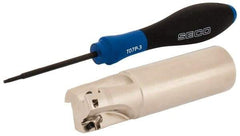 Seco - 1" Cut Diam, 0.354" Max Depth of Cut, 1" Shank Diam, 3.78" OAL, Indexable Square Shoulder End Mill - XO.X 10T3.. Inserts, Weldon Shank, 90° Lead Angle, Through Coolant, Series Turbo 10 - Exact Tool & Supply