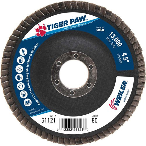‎4-1/2″ Tiger Paw Abrasive Flap Disc, Angled, Phenolic Backing, 80Z, 7/8″ Arbor Hole - Exact Tool & Supply