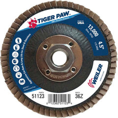 ‎4-1/2″ Tiger Paw Abrasive Flap Disc, Angled, Phenolic Backing, 36Z, 5/8″-11 A.H - Exact Tool & Supply
