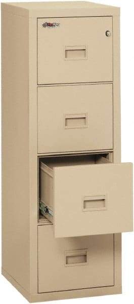 FireKing - 17-3/4" Wide x 52-3/4" High x 22-1/8" Deep, 4 Drawer Vertical File - Steel, Parchment - Exact Tool & Supply