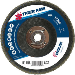 5″ Tiger Paw Abrasive Flap Disc, Angled, Phenolic Backing, 80Z, 5/8″-11 Arbor Hole - Exact Tool & Supply